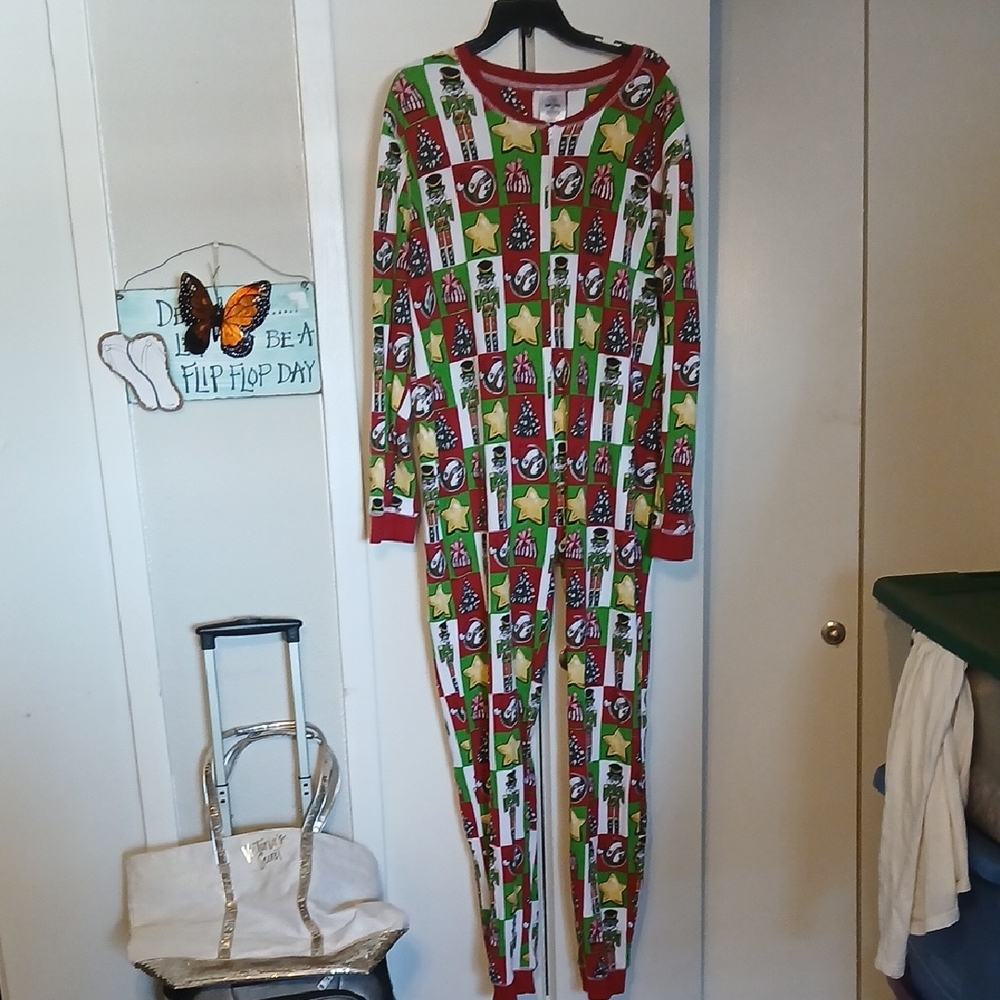 Women's Holiday Footie Pajama - Red and Green